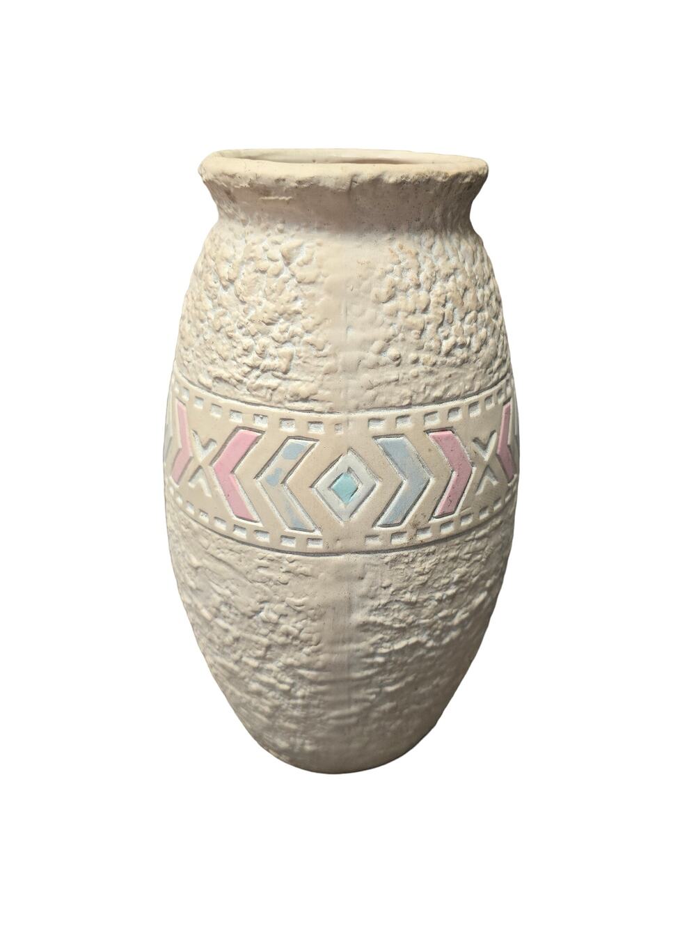 Native American Southwestern Pink Unglazed Pottery Vase Geometric Shapes 10"